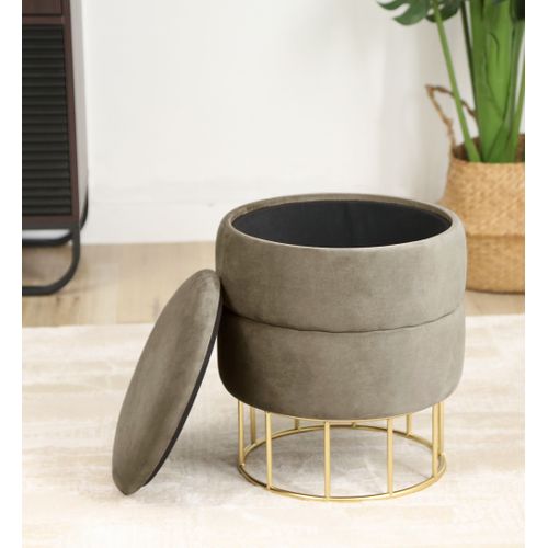 Pouf De Rangement Avec Couvercle Matelassé Elza Velour Colour Beige Hauteur 42 Cm