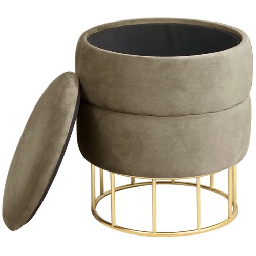 Pouf De Rangement Avec Couvercle Matelassé Elza Velour Colour Beige Hauteur 42 Cm