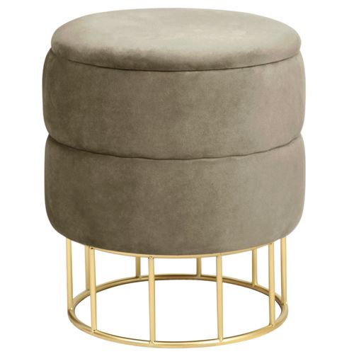 Pouf De Rangement Avec Couvercle Matelassé Elza Velour Colour Beige Hauteur 42 Cm
