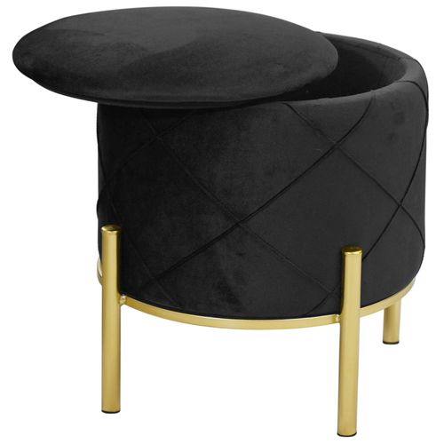 Pouf De Rangement Avec Couvercle Matelassé Savana Velour Colour Noir Hauteur 40 Cm
