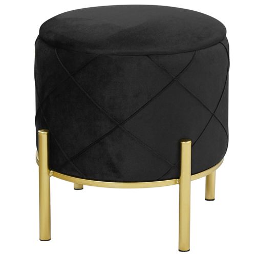 Pouf De Rangement Avec Couvercle Matelassé Savana Velour Colour Noir Hauteur 40 Cm