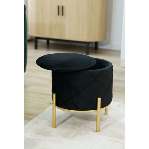 Pouf De Rangement Avec Couvercle Matelassé Savana Velour Colour Noir Hauteur 40 Cm