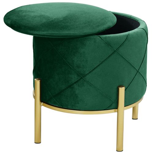 Pouf De Rangement Avec Couvercle Matelassé Savana Velour Colour Vert Bouteille Hauteur 40 Cm