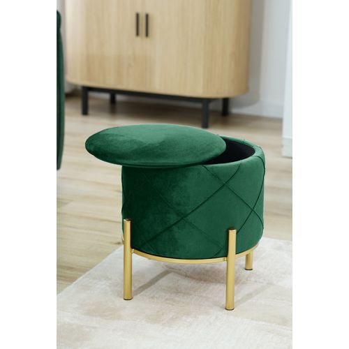 Pouf De Rangement Avec Couvercle Matelassé Savana Velour Colour Vert Bouteille Hauteur 40 Cm