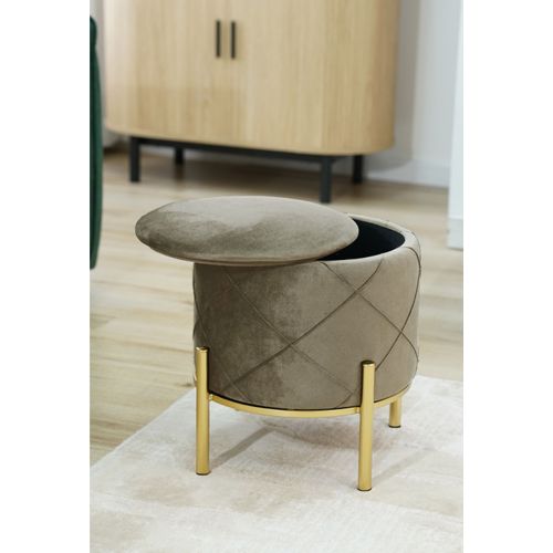 Pouf De Rangement Avec Couvercle Matelassé Savana Velour Colour Beige Hauteur 40 Cm