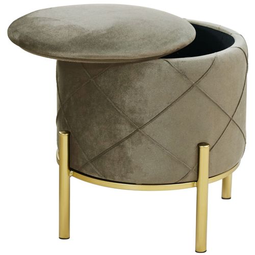Pouf De Rangement Avec Couvercle Matelassé Savana Velour Colour Beige Hauteur 40 Cm