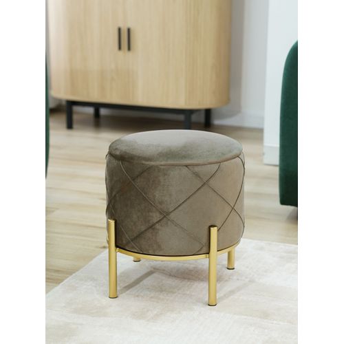 Pouf De Rangement Avec Couvercle Matelassé Savana Velour Colour Beige Hauteur 40 Cm