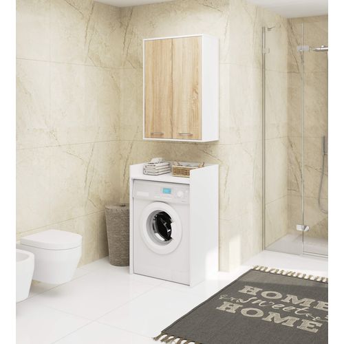 Armoire Salle De Bains Suspendue Fin Blanche 64 Cm 2 Portes Pleine Chêne Sonoma 64x30x94 Cm