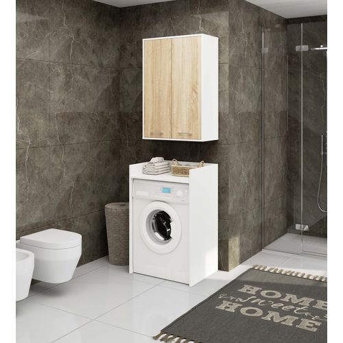 Armoire Salle De Bains Suspendue Fin Blanche 64 Cm 2 Portes Pleine Chêne Sonoma 64x30x94 Cm