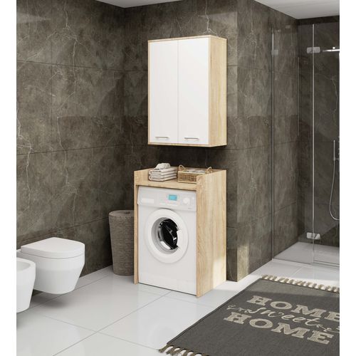 Armoire Salle De Bains Suspendue Fin Chêne Sonoma 64 Cm 2 Portes Pleine Blanche 64x30x94 Cm