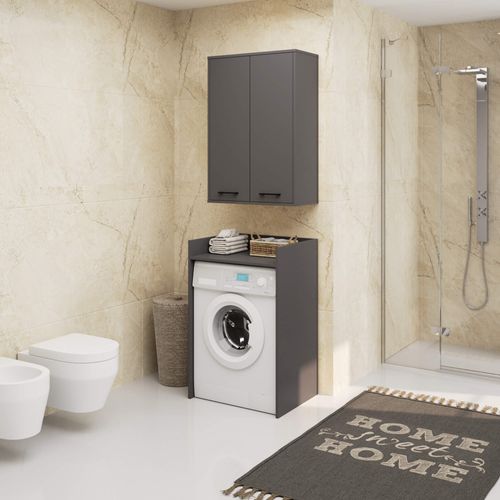 Armoire Salle De Bains Suspendue Fin Gris Graphite 64 Cm 2 Portes Pleine Gris Graphite 64x30x94 Cm