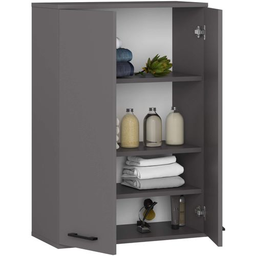Armoire Salle De Bains Suspendue Fin Gris Graphite 64 Cm 2 Portes Pleine Gris Graphite 64x30x94 Cm