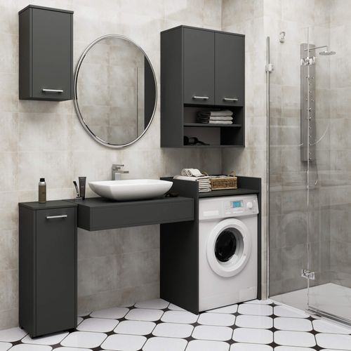 Armoire Salle De Bains Suspendue Fin Gris Graphite 64 Cm 2 Portes Pleine Gris Graphite 64x30x94 Cm