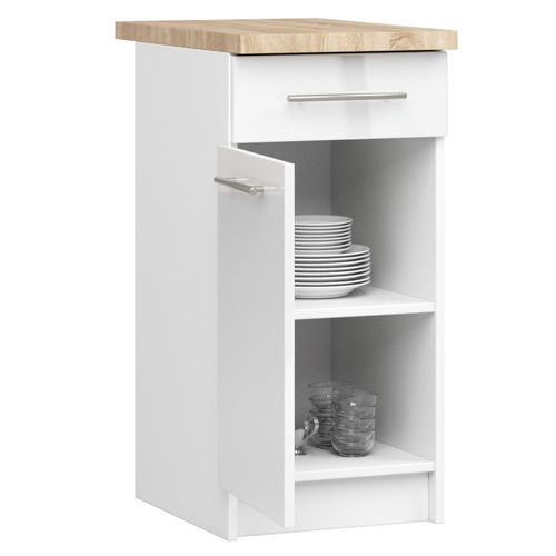 Meuble De Cuisine Bas S40 Oliwia Modulable Blanc 40 Cm 1 Porte 1 Tiroir Façade Blanche Brillante