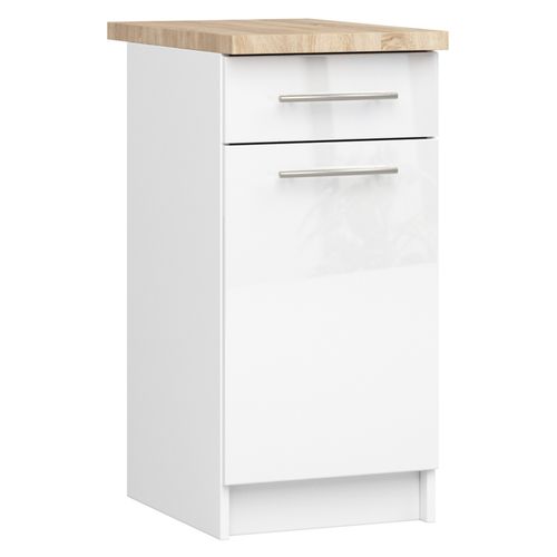 Meuble De Cuisine Bas S40 Oliwia Modulable Blanc 40 Cm 1 Porte 1 Tiroir Façade Blanche Brillante