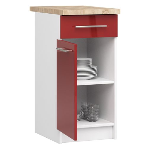 Meuble De Cuisine Bas S40 Oliwia Modulable Blanc 40 Cm 1 Porte 1 Tiroir Façade Rouge Brillante