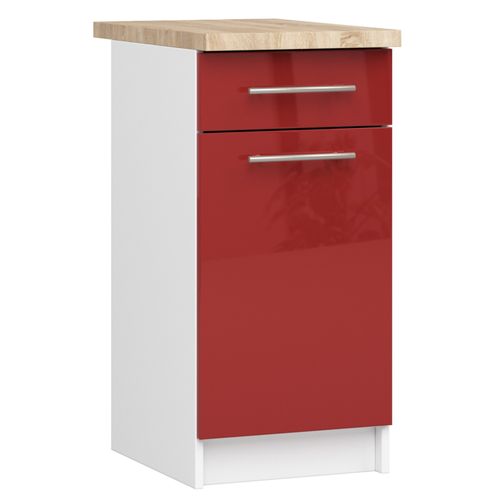 Meuble De Cuisine Bas S40 Oliwia Modulable Blanc 40 Cm 1 Porte 1 Tiroir Façade Rouge Brillante