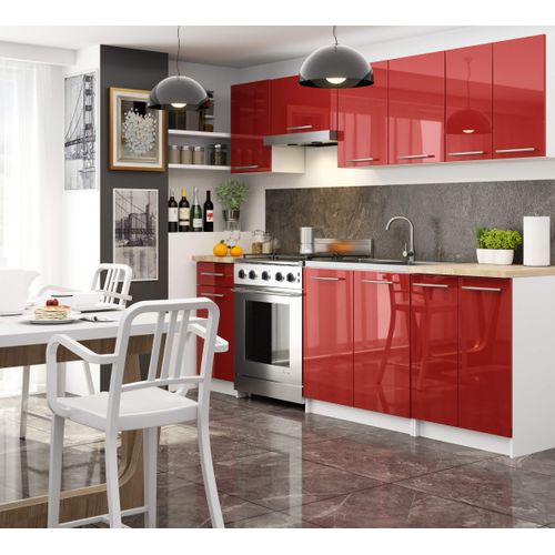 Meuble De Cuisine Bas S40 Oliwia Modulable Blanc 40 Cm 1 Porte 1 Tiroir Façade Rouge Brillante