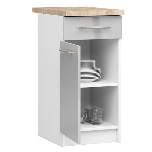Meuble De Cuisine Bas S40 Oliwia Modulable Blanc 40 Cm 1 Porte 1 Tiroir Façade Métallique Brillant