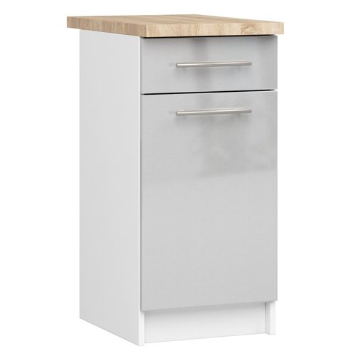 Meuble De Cuisine Bas S40 Oliwia Modulable Blanc 40 Cm 1 Porte 1 Tiroir Façade Métallique Brillant