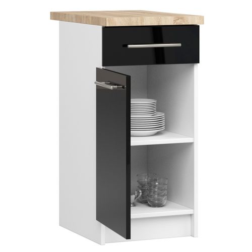 Meuble De Cuisine Bas S40 Oliwia Modulable Blanc 40 Cm 1 Porte 1 Tiroir Façade Graphite Brillant