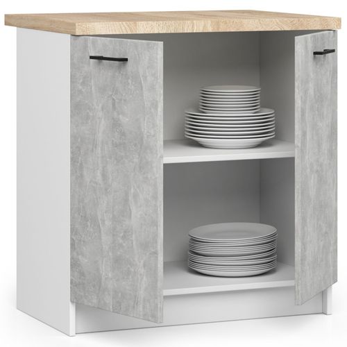 Meuble De Cuisine Bas S80 Oliwia Modulable Blanc 80 Cm 2 Portes Façade Béton 2 Étagères 80x46x85 Cm