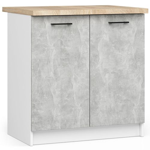 Meuble De Cuisine Bas S80 Oliwia Modulable Blanc 80 Cm 2 Portes Façade Béton 2 Étagères 80x46x85 Cm