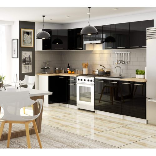 Meuble De Cuisine Bas S80 Oliwia Modulable Blanc 80 Cm 2 Portes Façade Noir Brillant 2 Étagères