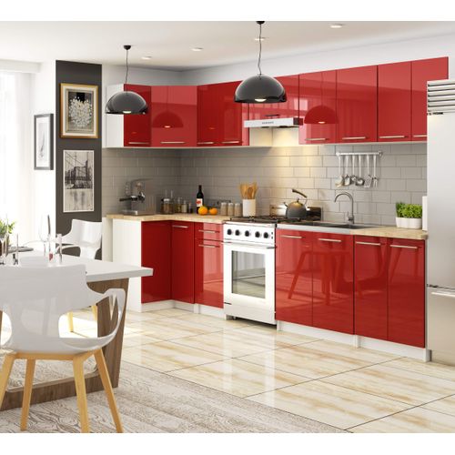 Meuble De Cuisine Bas S80 Oliwia Modulable Blanc 80 Cm 2 Portes Façade Rouge Brillante 2 Étagères
