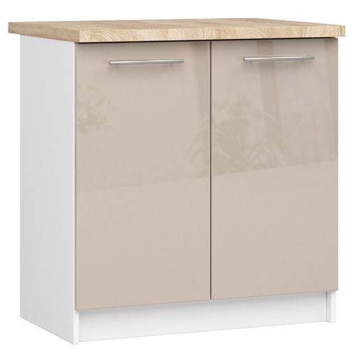 Meuble De Cuisine Bas S80 Oliwia Modulable Blanc 80cm 2 Portes Façade Cappuccino Brillant 2 Étagères