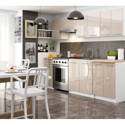 Meuble De Cuisine Bas S80 Oliwia Modulable Blanc 80cm 2 Portes Façade Cappuccino Brillant 2 Étagères