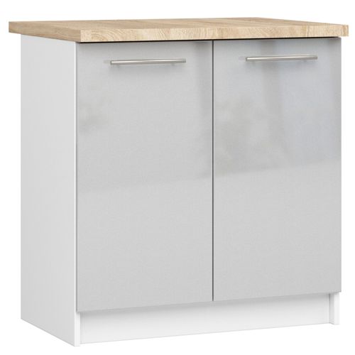 Meuble De Cuisine Bas S80 Oliwia Modulable Blanc 80cm 2 Portes Façade Métallique Brillant 2 Étagères