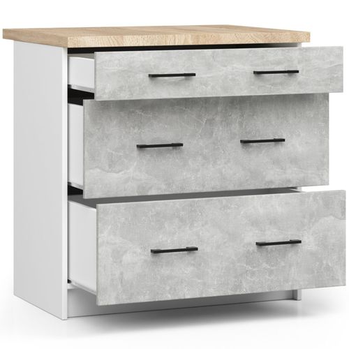 Meuble De Cuisine Bas S80 Oliwia Modulable Blanc 80 Cm 3 Tiroirs Façade Béton 80x46x85 Cm