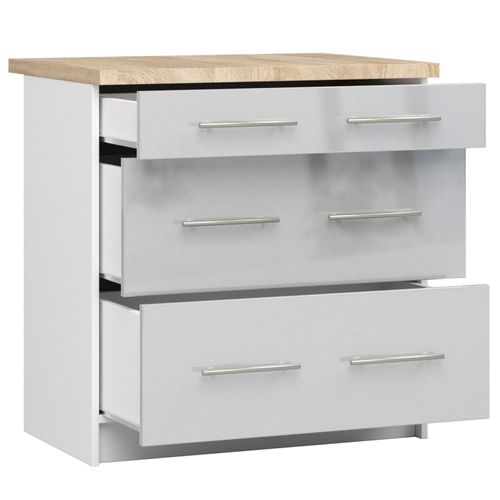 Meuble De Cuisine Bas S80 Oliwia Modulable Blanc 80 Cm 3 Tiroirs Façade Métallique Brillant 80x46x85