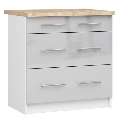 Meuble De Cuisine Bas S80 Oliwia Modulable Blanc 80 Cm 3 Tiroirs Façade Métallique Brillant 80x46x85
