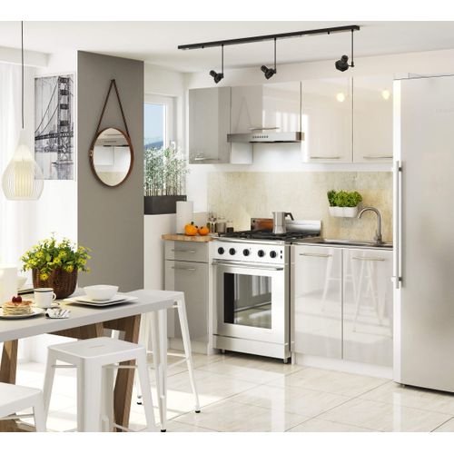 Meuble De Cuisine Bas S80 Oliwia Modulable Blanc 80 Cm 3 Tiroirs Façade Métallique Brillant 80x46x85