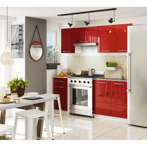 Meuble De Cuisine Bas S40 Oliwia Modulable Blanc 40 Cm 4 Tiroirs Façade Rouge Brillante 40x46x85 Cm