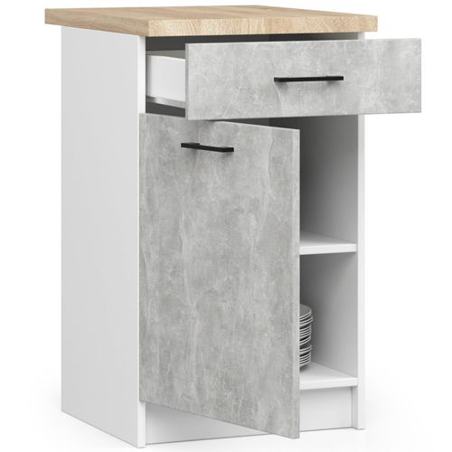 Meuble De Cuisine Bas S50 Oliwia Modulable Blanc 50 Cm 1 Porte 1 Tiroir Façade Béton