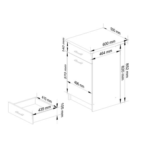 Meuble De Cuisine Bas S50 Oliwia Modulable Blanc 50 Cm 1 Porte 1 Tiroir Façade Béton