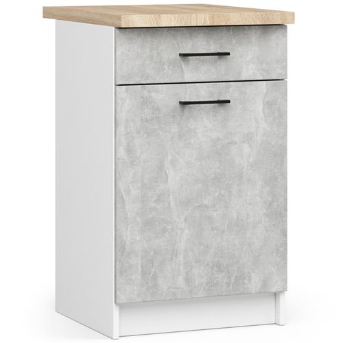 Meuble De Cuisine Bas S50 Oliwia Modulable Blanc 50 Cm 1 Porte 1 Tiroir Façade Béton