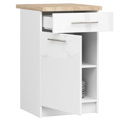 Meuble De Cuisine Bas S50 Oliwia Modulable Blanc 50 Cm 1 Porte 1 Tiroir Façade Blanche Brillante