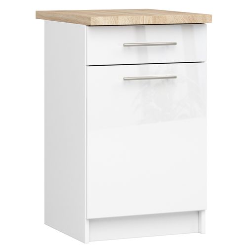 Meuble De Cuisine Bas S50 Oliwia Modulable Blanc 50 Cm 1 Porte 1 Tiroir Façade Blanche Brillante