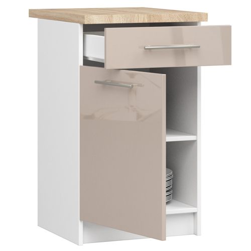 Meuble De Cuisine Bas S50 Oliwia Modulable Blanc 50 Cm 1 Porte 1 Tiroir Façade Cappuccino Brillant