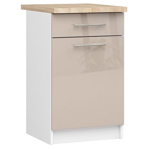 Meuble De Cuisine Bas S50 Oliwia Modulable Blanc 50 Cm 1 Porte 1 Tiroir Façade Cappuccino Brillant