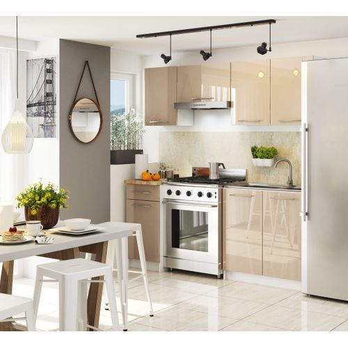 Meuble De Cuisine Bas S50 Oliwia Modulable Blanc 50 Cm 1 Porte 1 Tiroir Façade Cappuccino Brillant