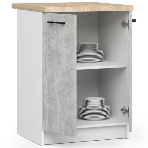 Meuble De Cuisine Bas S60 Oliwia Modulable Blanc 60 Cm 2 Portes Façade Béton 2 Étagères 60x46x85 Cm