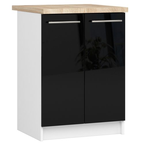 Meuble De Cuisine Bas S60 Oliwia Modulable Blanc 60 Cm 2 Portes Façade Noir Brillant 2 Étagères