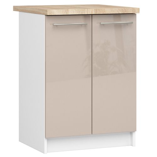 Meuble De Cuisine Bas S60 Oliwia Modulable Blanc 60cm 2 Portes Façade Cappuccino Brillant 2 Étagères