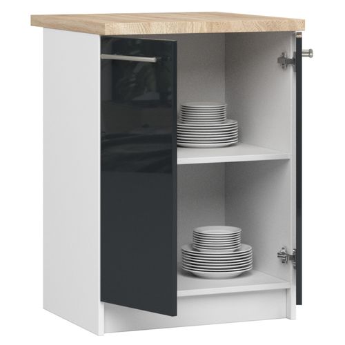 Meuble De Cuisine Bas S60 Oliwia Modulable Blanc 60 Cm 2 Portes Façade Graphite Brillant 2 Étagères