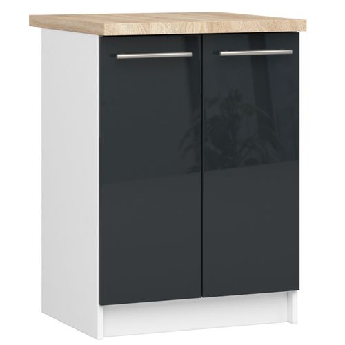 Meuble De Cuisine Bas S60 Oliwia Modulable Blanc 60 Cm 2 Portes Façade Graphite Brillant 2 Étagères